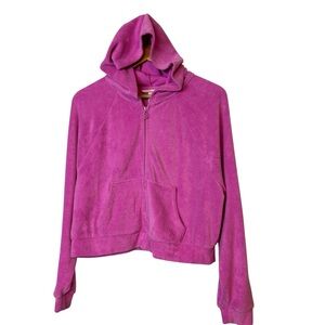 Victoria's Secret Full Zip Cropped Hoodie Jacket Cotton Blend Pink Womens Size M